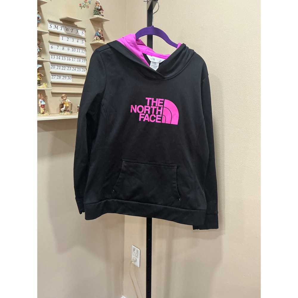 The North Face Hoodie FAVE Pullover Large Black Pink Logo A6S1 Womens Sweatshirt